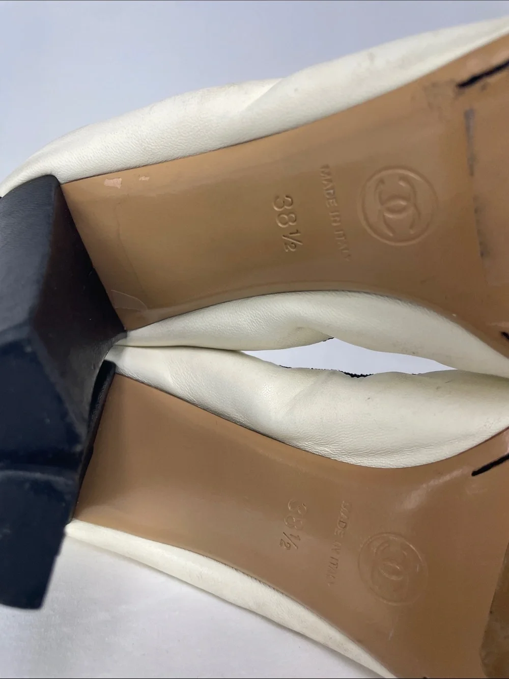 CHANEL Black & White Cap-Toe Leather Pumps
